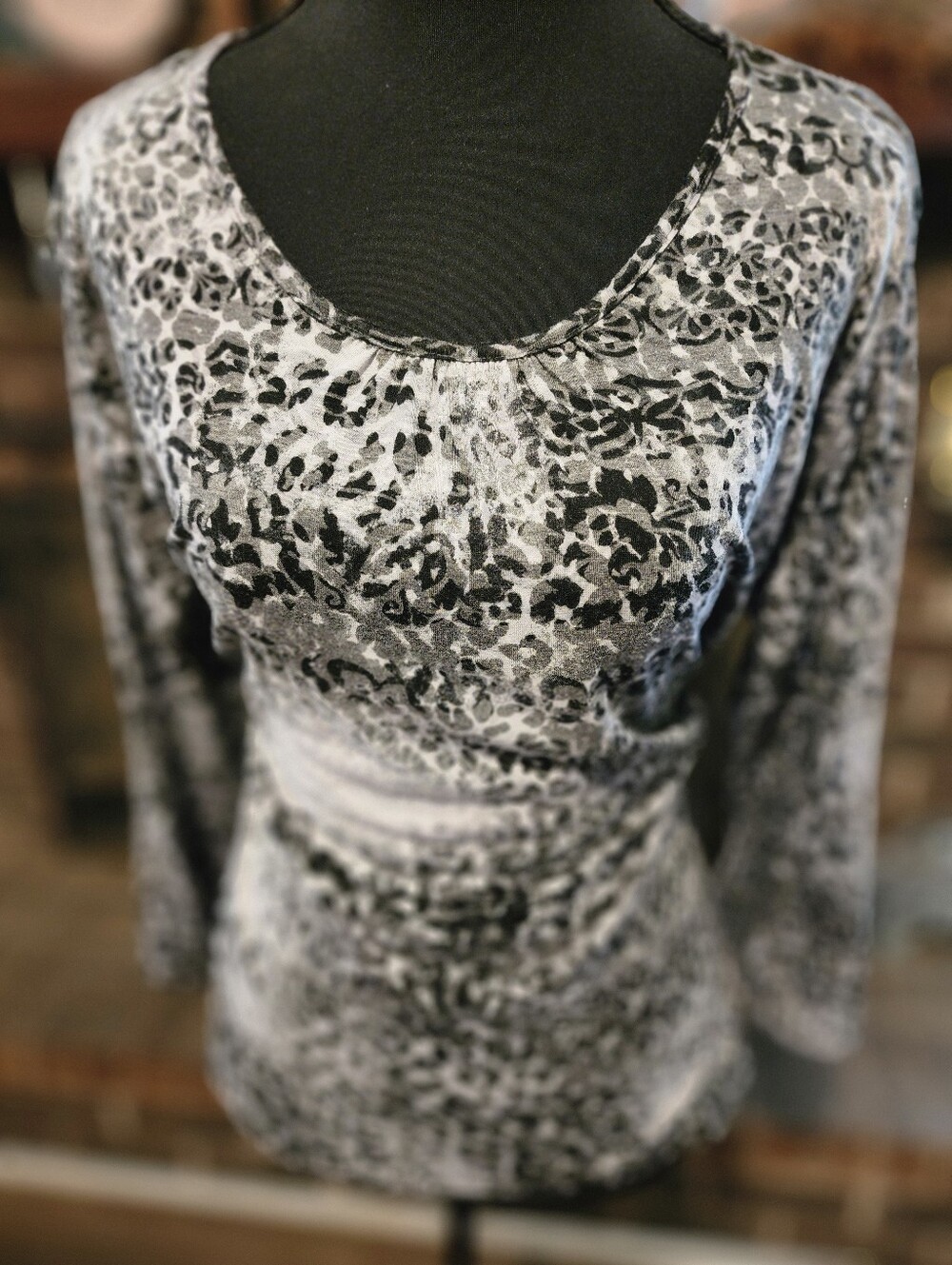 Kim Rogers Black and White 3/4 Sleeve Printed Blouse